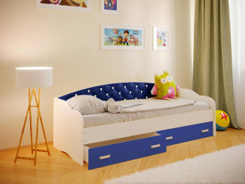 Кровать Софа-7 с мягкой спинкой со стразами (800х1900) Белый/Синий в Верх-Туле - verh-tula.mebel54.com | фото