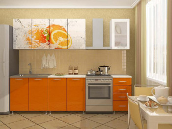 Кухонный гарнитур 1,8м Апельсин (Белый/Оранжевый металлик/Фотопечать апельсин) в Верх-Туле - verh-tula.mebel54.com | фото
