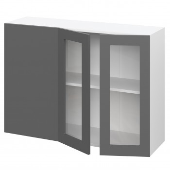 Норд ШВУПС 1000 Шкаф верхний угловой со стеклом (Софт черный/корпус Белый) в Верх-Туле - verh-tula.mebel54.com | фото