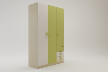 Шкаф 3-х створчатый с ящиками Эппл (Зеленый/Белый/корпус Клен) в Верх-Туле - verh-tula.mebel54.com | фото