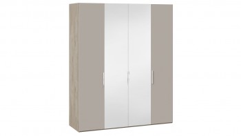 Шкаф комбинированный с 2 глухими и 2 зеркальными дверями «Эмбер» Баттл Рок/Серый глянец в Верх-Туле - verh-tula.mebel54.com | фото